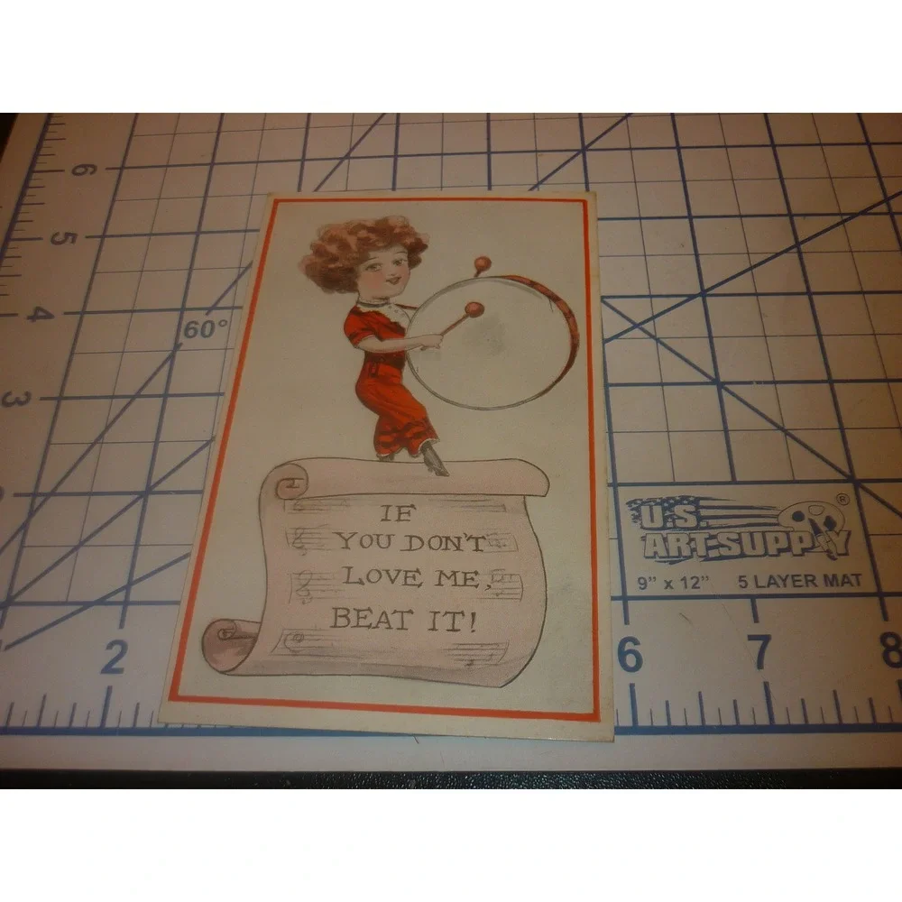 Vintage Postcard If You Don't Love Me Beat It Girl with Drum Series 224 Unposted